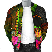 Cook Islands Polynesian Men's Bomber Jacket - Hibiscus and Banana Leaves - Polynesian Pride