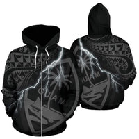 Guam Polynesian Zip up Hoodie Lighting Thunder Unisex Black - Polynesian Pride