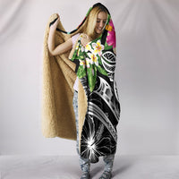 YAP Polynesian Hooded Blanket - Summer Plumeria (Black) - Polynesian Pride