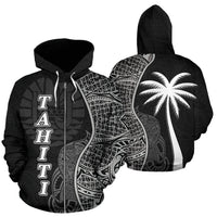 Tahiti Polynesian Zip up Hoodie Coconut Tree Black Unisex Black - Polynesian Pride