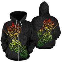 Zip up Hoodie Guam Family Turtles Map Polynesian Rasta Unisex Rasta - Polynesian Pride