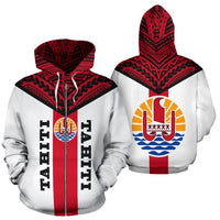 Tahiti Zip Hoodie Tahiti Flag Polynesian Tattoo Original Version Unisex White - Polynesian Pride