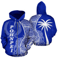 Pohnpei Polynesian Zip up Hoodie Coconut Tree Blue Unisex Blue - Polynesian Pride