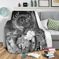 Custom Personalised Chuuk Premium Blanket - Humpback Whale with Tropical Flowers (Blue) - Polynesian Pride
