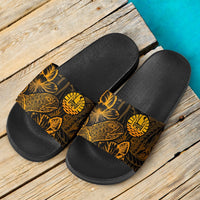 Tahiti Sandals - Turtle Hibiscus Pattern Gold - Polynesian Pride