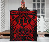 Guam Polynesian Premium Quilt - Guam Red Seal with Polynesian Tattoo - Polynesian Pride