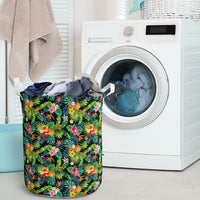 Tropical Pattern With Pineapples Palm Leaves And Flowers Hawaii Laundry Basket AH - Polynesian Pride