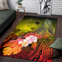 Yap Area Rug - Humpback Whale with Tropical Flowers (Yellow) - Polynesian Pride