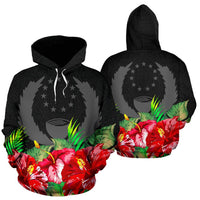 Pohnpei Polynesian Hoodie Black Hibiscus Unisex Black - Polynesian Pride