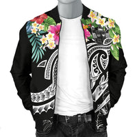 Fiji Polynesian Men's Bomber Jacket - Summer Plumeria (Black) - Polynesian Pride