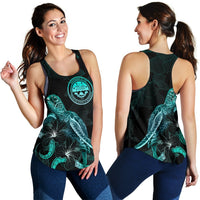 Federated States of Micronesia Polynesian Women Tank Top - Turtle With Blooming Hibiscus Turquoise - Polynesian Pride