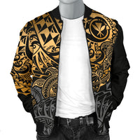 Polynesian Hawaii (Kanaka Maoli) Men Bomber Jacket - Gold Hibiscus Turtle Flowing - Polynesian Pride