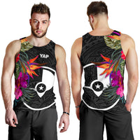 Yap Men's Tank Top - Polynesian Hibiscus Pattern Black - Polynesian Pride