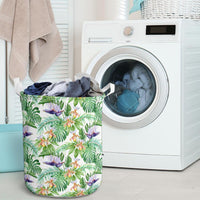 Tropical Orange Orchids Strelitzia Monstera Hawaii Laundry Basket - Polynesian Pride