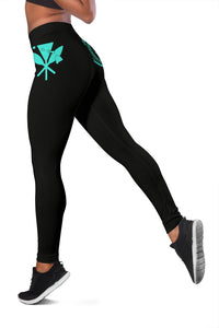 Hawaii State Tattoo Swirly Polynesian Turquoise Kanaka Women's Leggings - Polynesian Pride