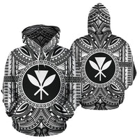 Kanaka Maoli ll Over Hoodie Kanaka Maoli Coat of rms Polynesian White Black - Polynesian Pride