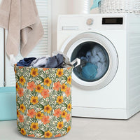 Tropical Flowers Hibiscus Pink Yellow Hawaii Laundry Basket - Polynesian Pride