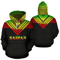 Saipan All Over Hoodie Reggae Color Version Unisex Black - Polynesian Pride