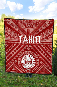 Tahiti Premium Quilt - Tahiti Seal In Polynesian Tattoo Style (Red) - Polynesian Pride