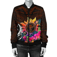 Polynesian Women's Bomber Jackets - Hawaii Kanaka Maoli & Hibiscus Flowers With Polynesian Patterns - Polynesian Pride