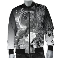 Custom Personalised Chuuk Men's Bomber Jacket - Humpback Whale with Tropical Flowers (White) - Polynesian Pride