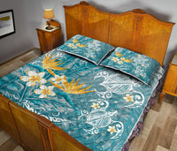 Hawaii Polynesian Turtles Plumeria Tropical Quilt Bed Set - Winter Style - AH - Polynesian Pride