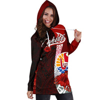 Tahiti Polynesian Women's Hoodie Dress - Coat Of Arm With Hibiscus - Polynesian Pride