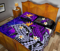 Kanaka Maoli (Hawaiian) Quilt Bed Set, Polynesian Pineapple Banana Leaves Turtle Tattoo Purple - Polynesian Pride