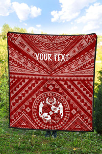 Tonga Personalised Premium Quilt - Tonga Seal With Polynesian Tattoo Style (Red) - Polynesian Pride