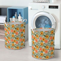 Tropical Flowers Hibiscus Pink Yellow Hawaii Laundry Basket - Polynesian Pride