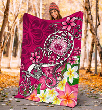 Samoa Premium Blanket - Turtle Plumeria (Pink) - Polynesian Pride
