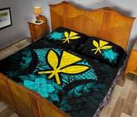 Kanaka Maoli (Hawaii) Polynesian Quilt Bed Set Hibiscus Turquoise - Polynesian Pride