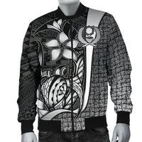 Pohnpei Micronesia Men's Bomber Jackets White - Turtle With Hook - Polynesian Pride