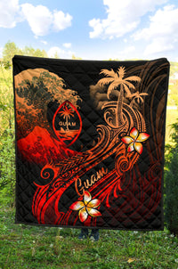Guam Polynesian Premium Quilt - Plumeria Flowers And Waves - Polynesian Pride