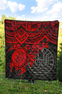 Tahiti Polynesian Premium Quilt - Tahiti Flag & Red Turtle Hibiscus - Polynesian Pride