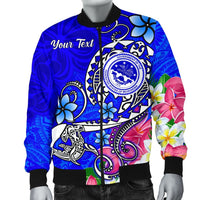FSM Custom Personalised Men's Bomber Jacket - Turtle Plumeria (Blue) - Polynesian Pride