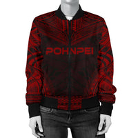 Pohnpei Polynesian Chief Women'S Bomber Jacket - Red Version - Polynesian Pride
