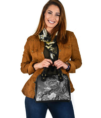 American Samoa Polynesian Custom Personalised Shoulder Hanbag - Humpback Whale with Tropical Flowers (White) - Polynesian Pride