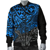 Polynesian Hawaii (Kanaka Maoli) Men Bomber Jacket - Blue Hibiscus Turtle Flowing - Polynesian Pride