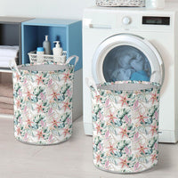 Tropical Pattern With Orchids Leaves And Gold Chains Hawaii Laundry Basket AH - Polynesian Pride