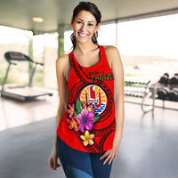 Tahiti Polynesian Women's Racerback Tank - Floral With Seal Red - Polynesian Pride