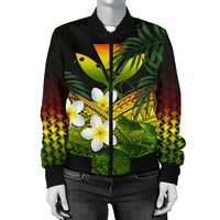 Kanaka Maoli (Hawaiian) Women's Bomber Jacket, Polynesian Plumeria Banana Leaves Reggae - Polynesian Pride
