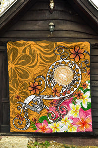 American Samoa Polynesian Premium Quilt - Turtle Plumeria (Gold) - Polynesian Pride