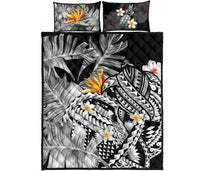 Kanaka Maoli (Hawaiian) Quilt Bed Set, Polynesian Pineapple Banana Leaves Turtle Tattoo Gray Gray - Polynesian Pride