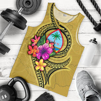 Guam Polynesian Men's Tank Top - Floral With Seal Gold Yellow - Polynesian Pride
