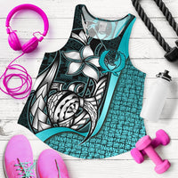 Pohnpei Micronesia Women's Racerback Tank Turquoise - Turtle With Hook - Polynesian Pride