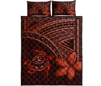 Hawaiian Turtle Plumeria Kakau Polynesian Quilt Bedding Set Red Red - Polynesian Pride