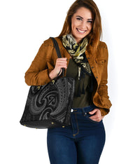 New Zealand Maori Mangopare Small Leather Tote Polynesian - Black - Polynesian Pride