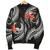 Pohnpei Micronesian Men Bomber Jacket - Black Plumeria Black - Polynesian Pride