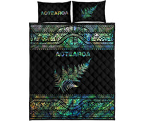 Aotearoa Maori Silver Fern Quilt Bed Set Paua Shell - Polynesian Pride